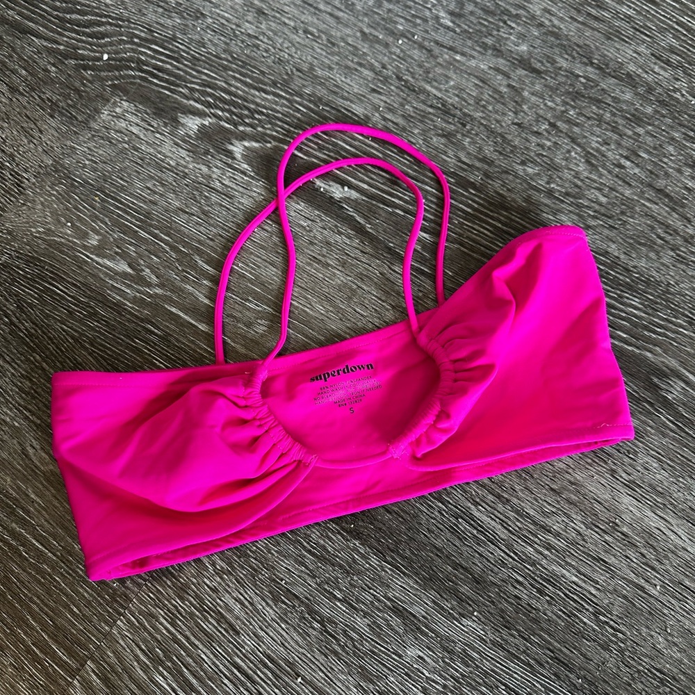 Hot Pink Bandeau Bikini/Crop Top, Superdown, Small